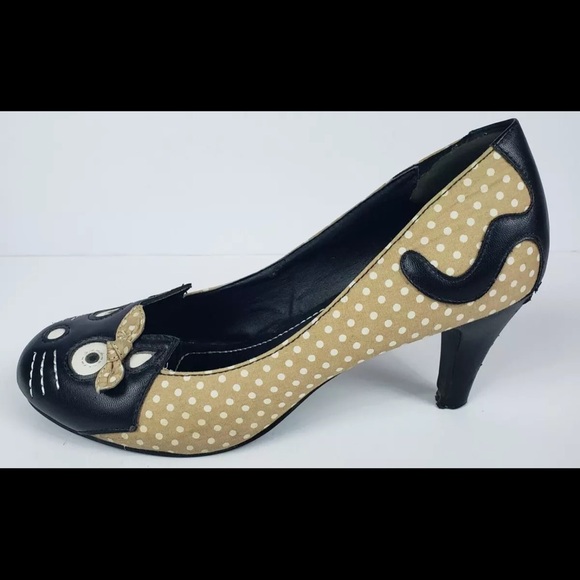 Rare 2013 TUK Tan Kitten Kitty Cat Heels Pumps Size 9 Meow Cat Anti Pop Shoes - Picture 10 of 14